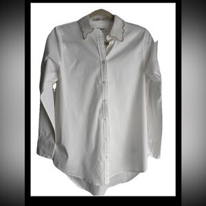 JASON WU Couture Beaded Collar Button CRISP White Long Sl Blouse GORGEOUSz XS